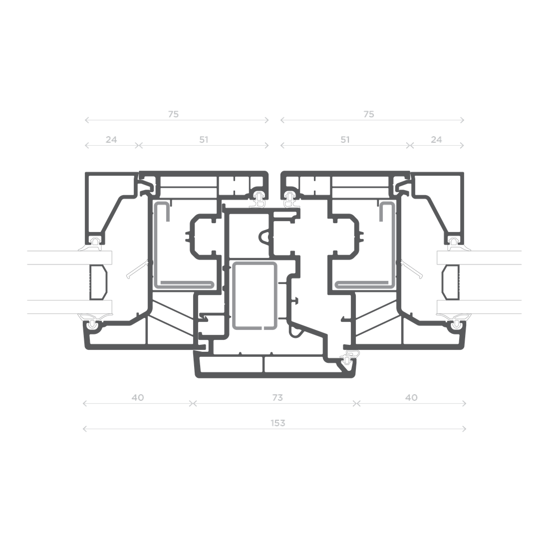 W1 — Fermavetro piatto — Nodo Centrale / Anta - Riporto - Anta