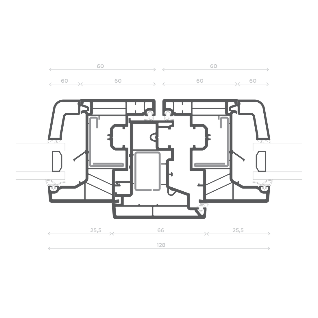 W1 — Fermavetro arrotondato — Nodo Centrale / Anta - Riporto - Anta