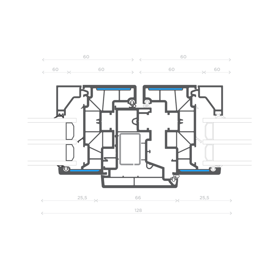 W2 — Fermavetro piatto — Nodo Centrale / Anta - Riporto - Anta